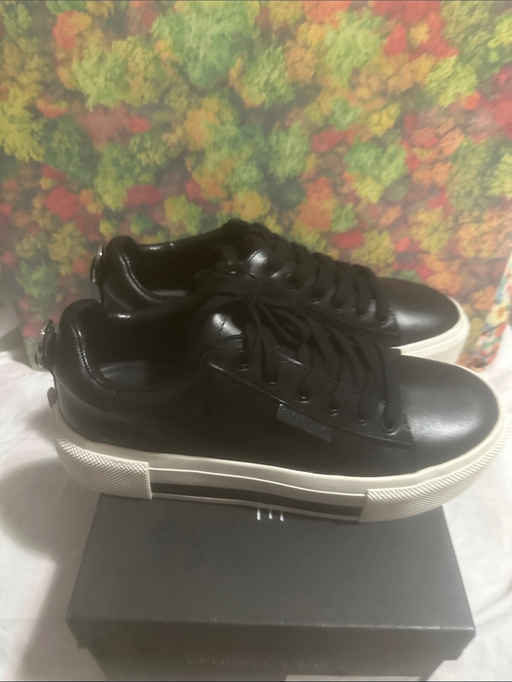 KENDALL + KYLIE 8 M Black Leather Platform Sneakers with White Sole NWB